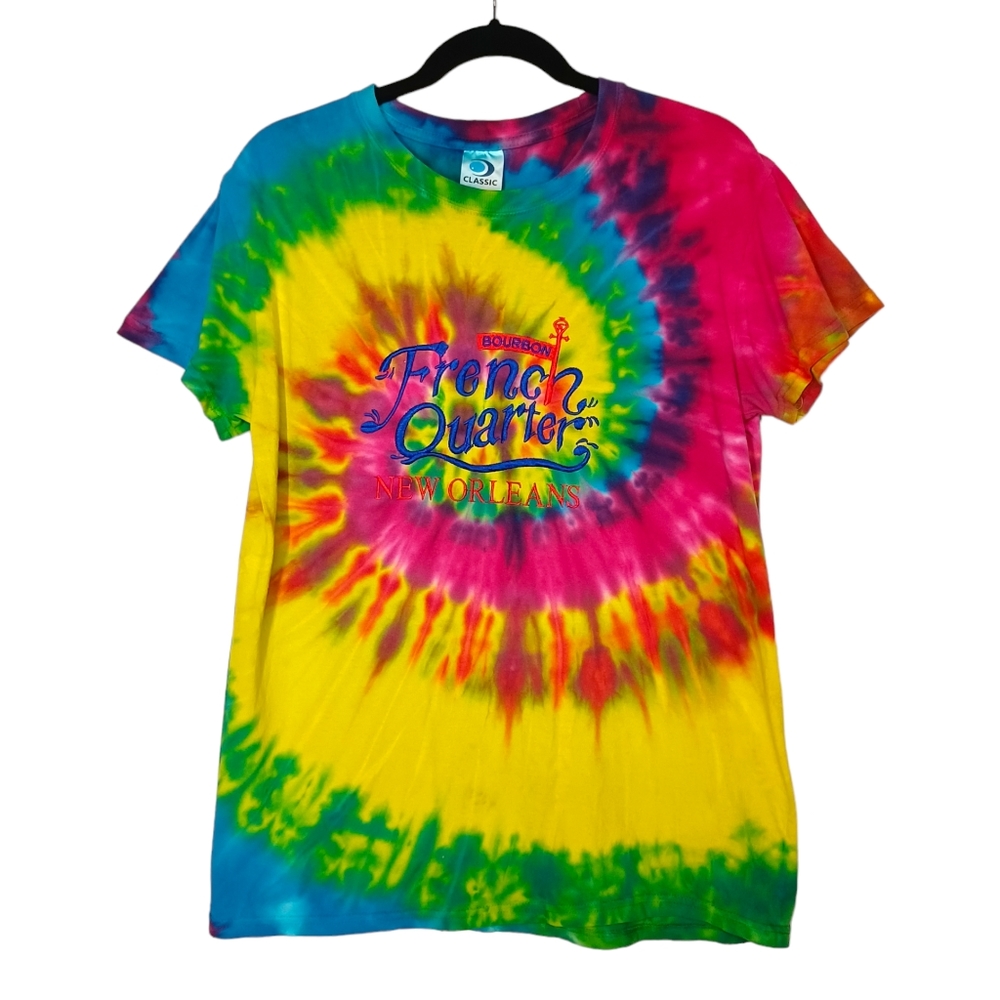 CLASSIC Colorful Rainbow Tie Dye French Quarter New Orleans Short Sleeve T Shirt
